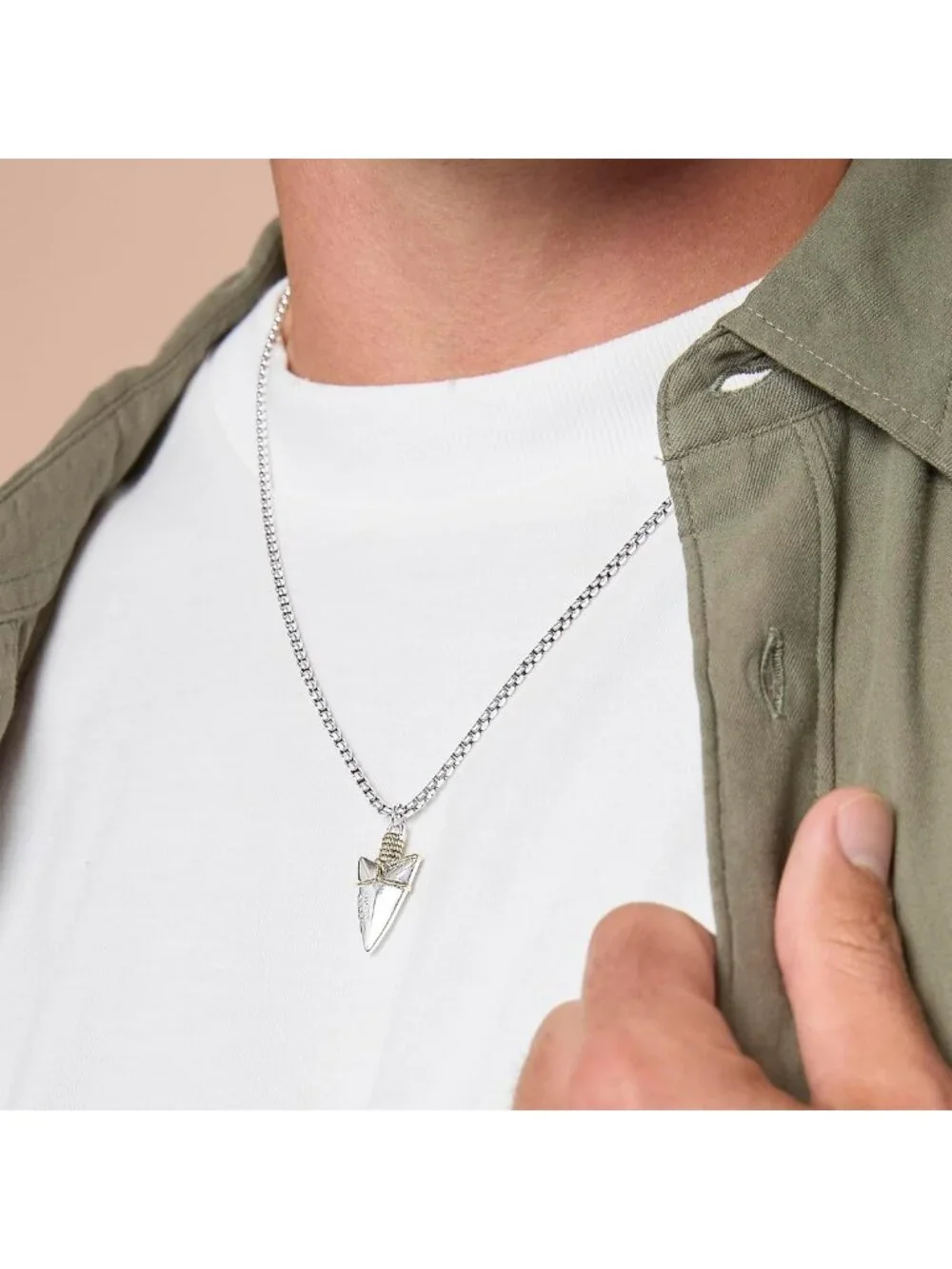 Men's Two-Tone 18k Gold & Silver Arrowhead Pendant Necklace | 22
